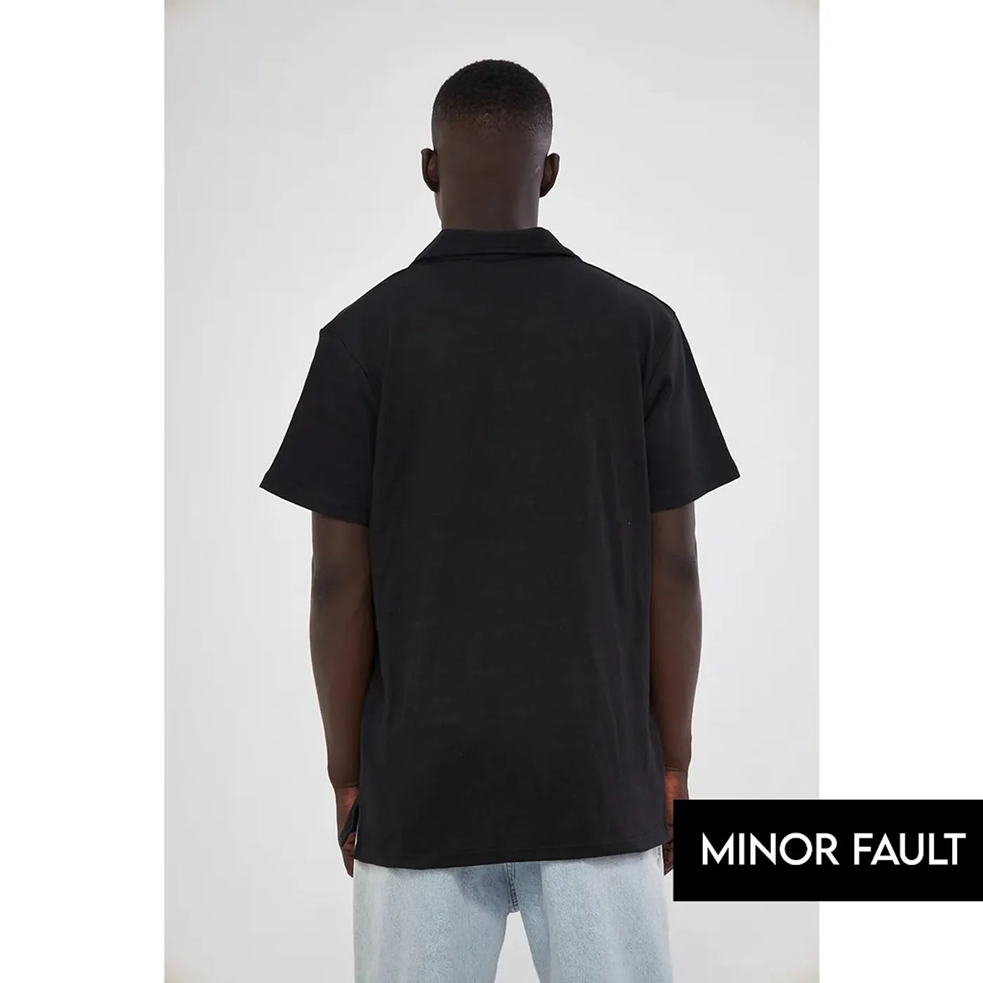 (Minor Fault) Black Waffle Textured Polo