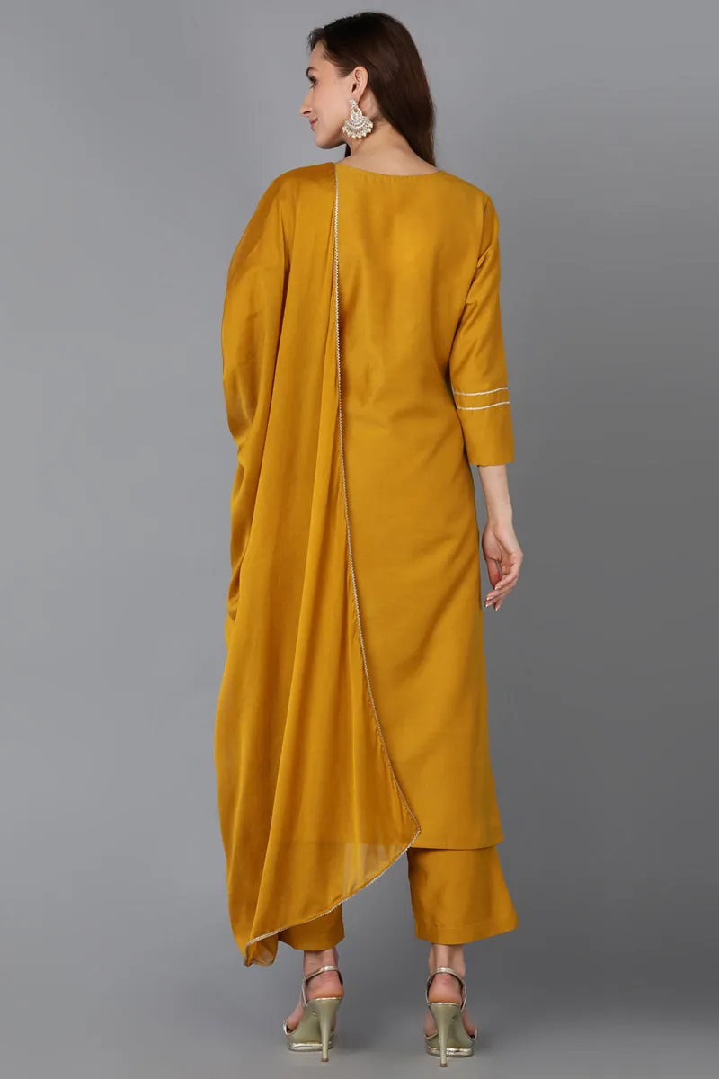 Mustard Silk Blend Straight Kurta Palazzo With Dupatta