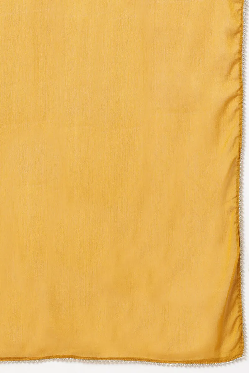 Mustard Silk Blend Straight Kurta Palazzo With Dupatta