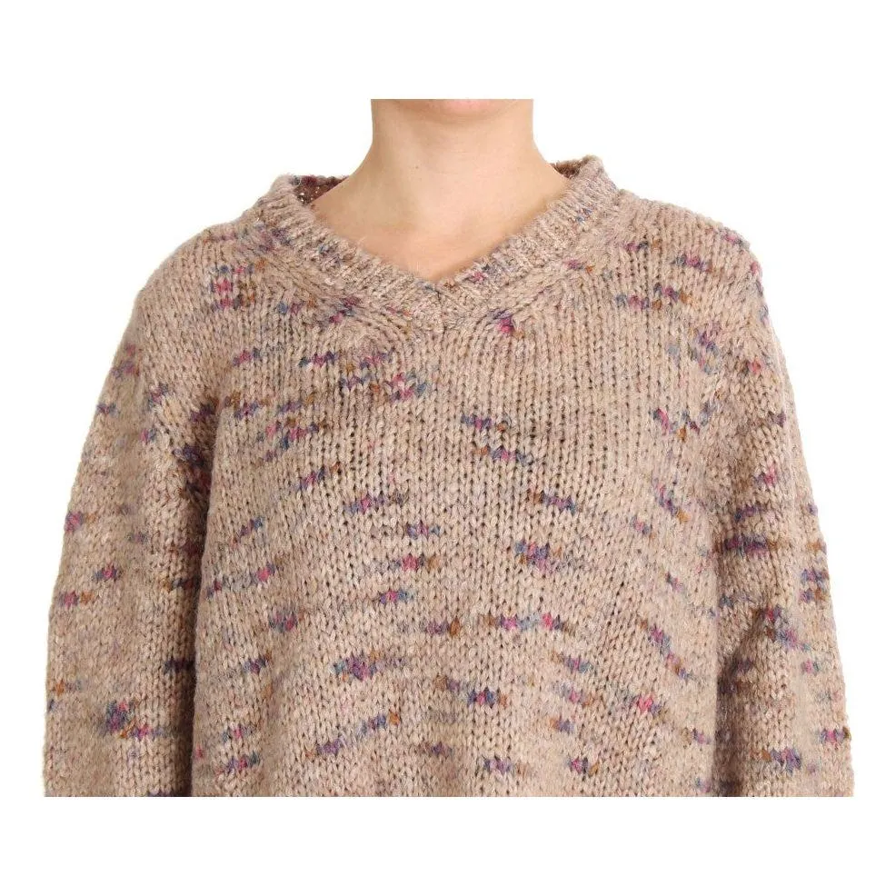 PINK MEMORIES Beige Oversized V-Neck Knitted Sweater