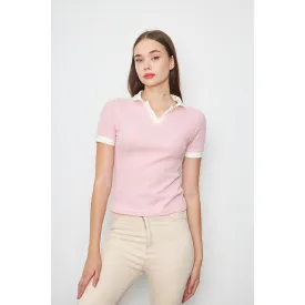 Pink Waffle Contrast Polo