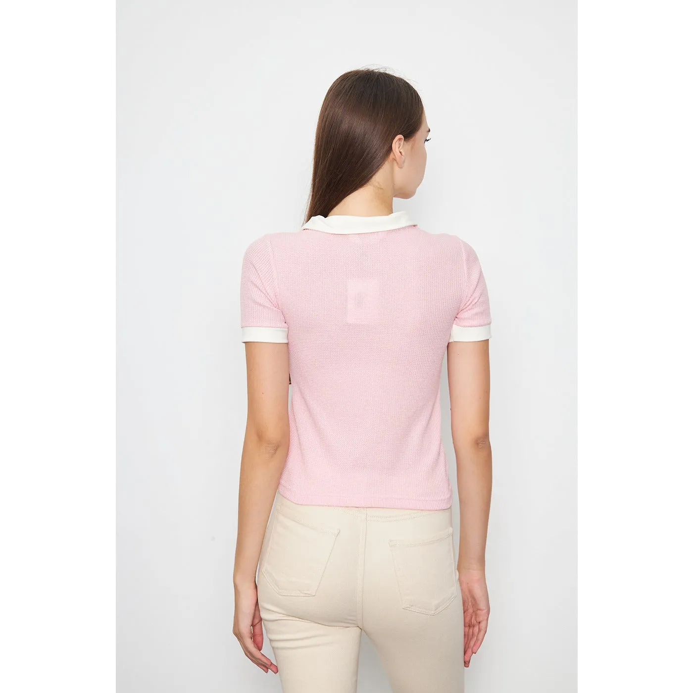 Pink Waffle Contrast Polo