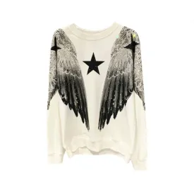 Pre Order: Hot Stamping Full Diamond Large Wings Round Neck Sweater