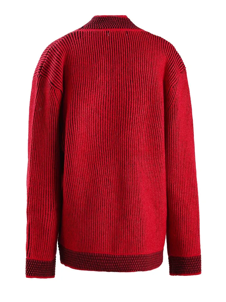 Pre Order:  Loose Red Striped Casual Knitted Sweater