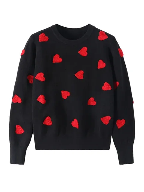 Pre Order:  Vintage Love Heart Embroidery Sweater