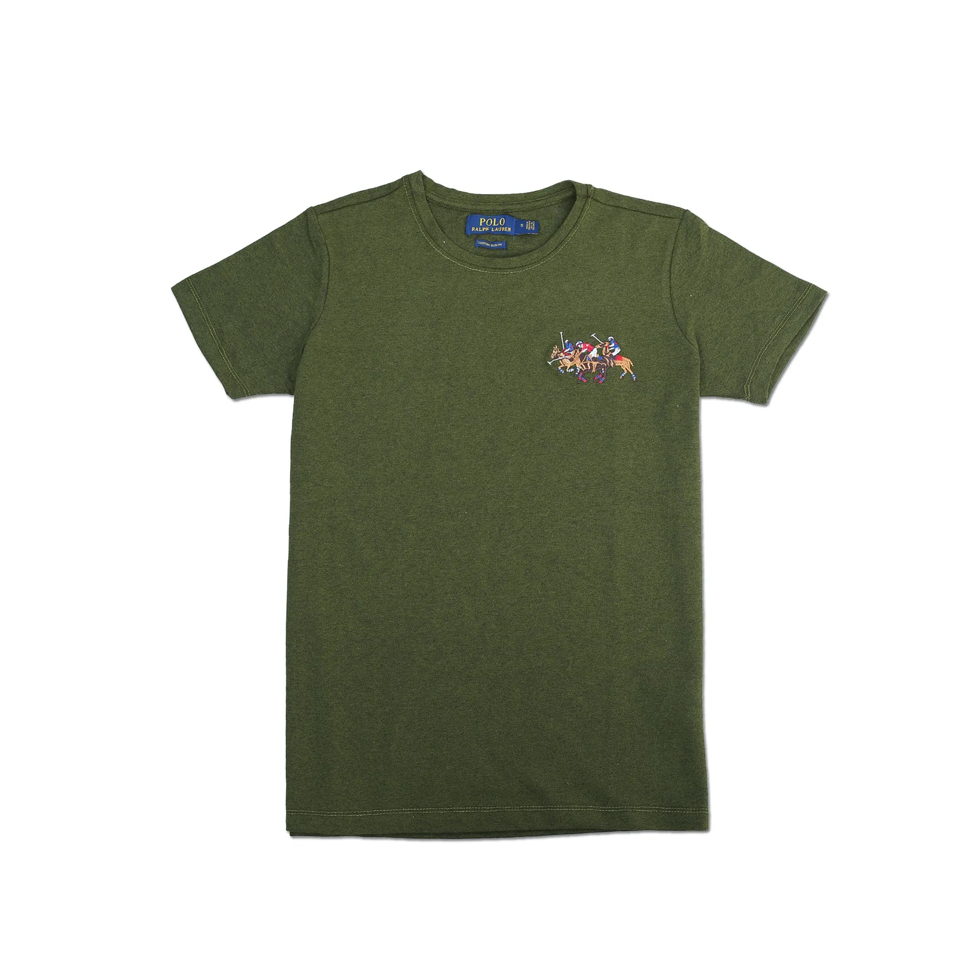 RL - Men 'Olive' With logo Round Neck Slim Fit T-shirt RL236