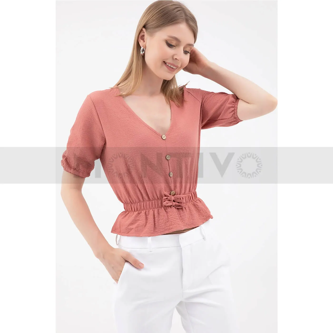 Rose Waist Pleated Top