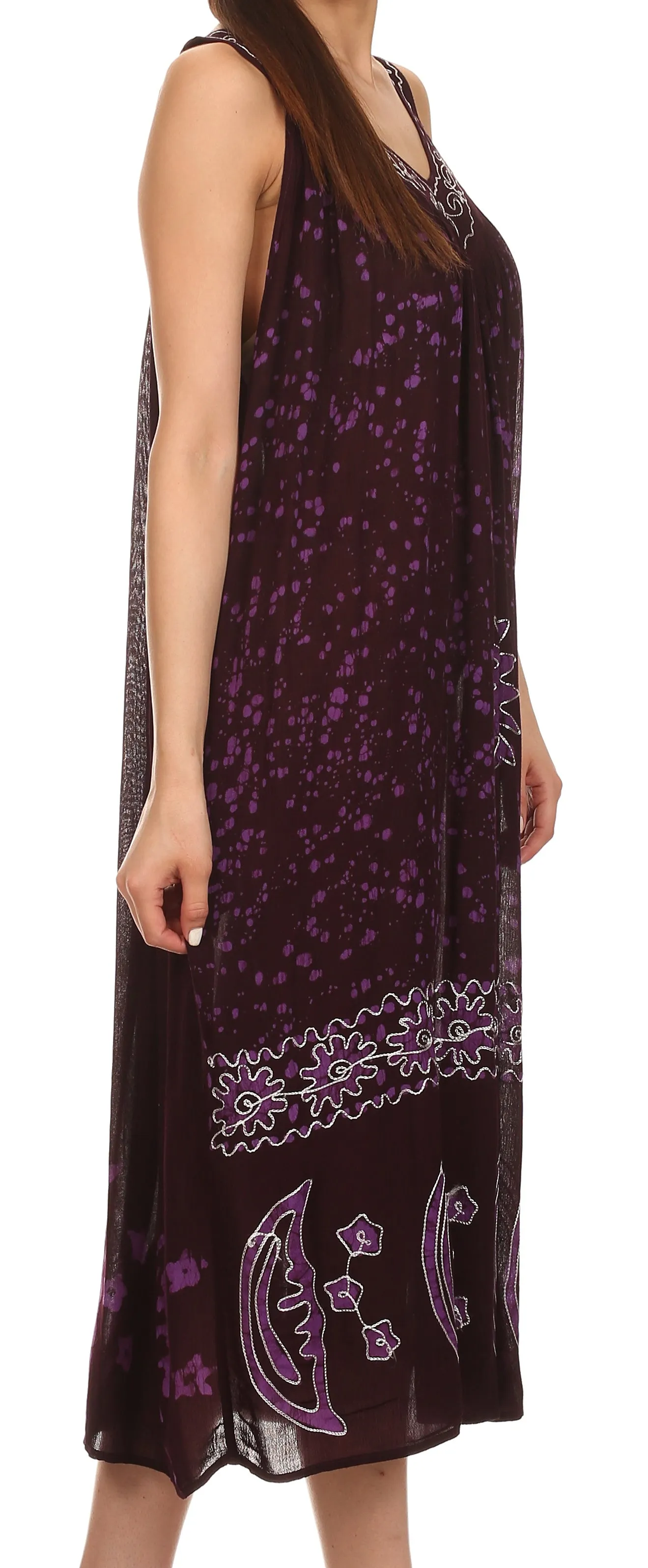 Sakkas Jaelyn Embroidered Tank Top Split Neck Broomstick Dress / Cover Up