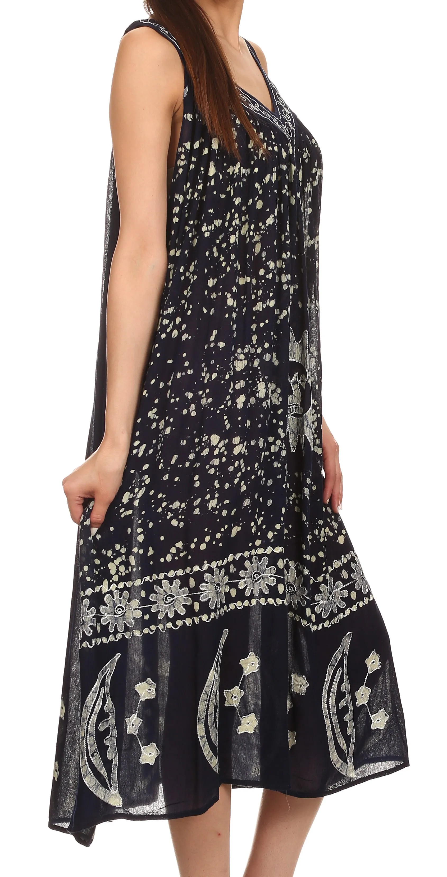 Sakkas Jaelyn Embroidered Tank Top Split Neck Broomstick Dress / Cover Up