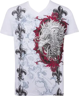 Sakkas Men's Silver Embossed Eagle Head V-Neck T-Shirt: A Fashionable Short Sleeve Cotton Tee