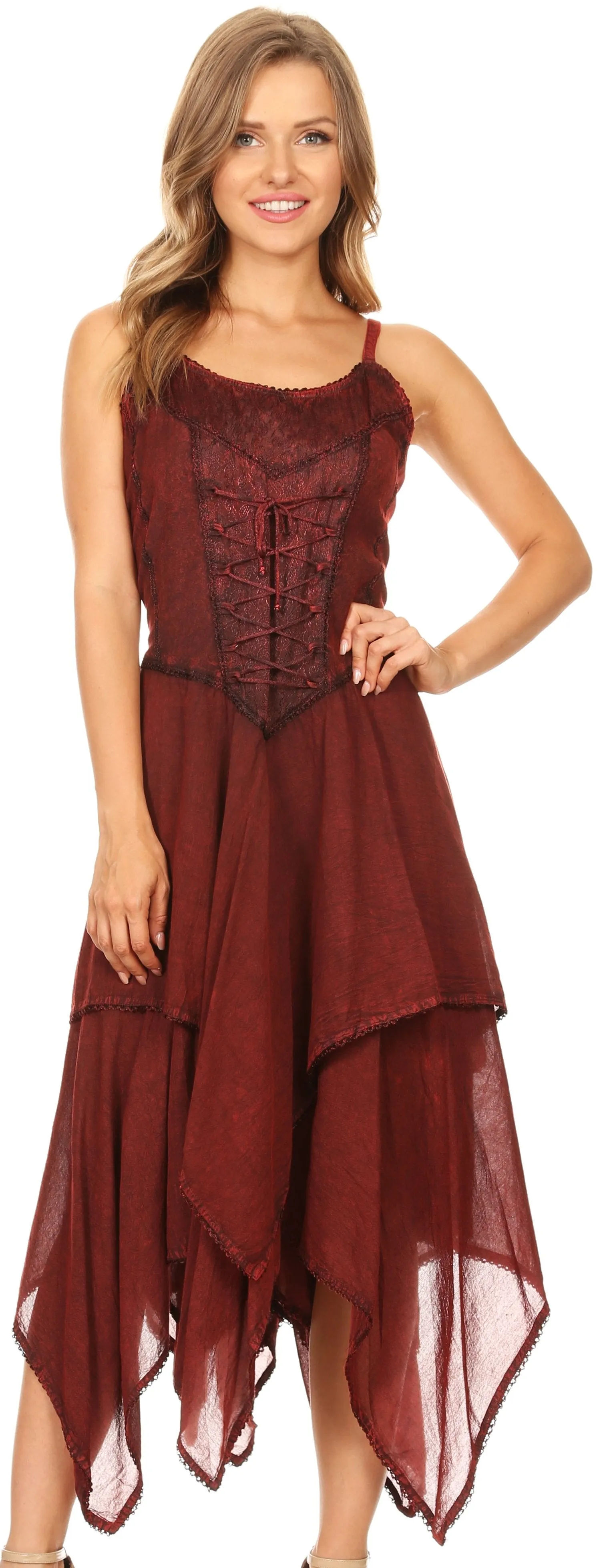 Sakkas Natasha Corset Front Double Layer Handkerchief Dress with Adjustable Straps