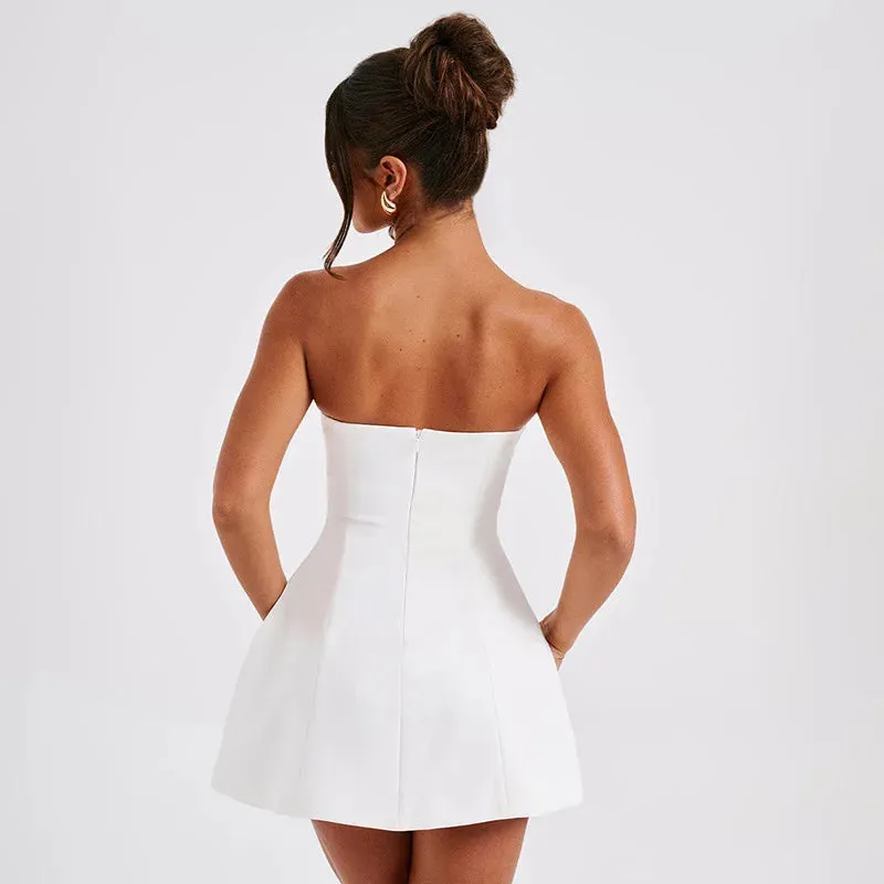 Sexy Fashion Sleeveless High Waist Solid Mini Strapless Vacation Patchwork Dress