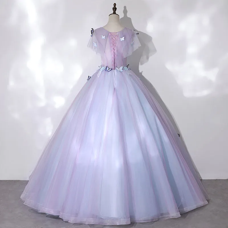 Solvbao Light Purple Tulle with Butterfly Ball Gown Sweet 16 Dresses, Cute Long Evening Dresses