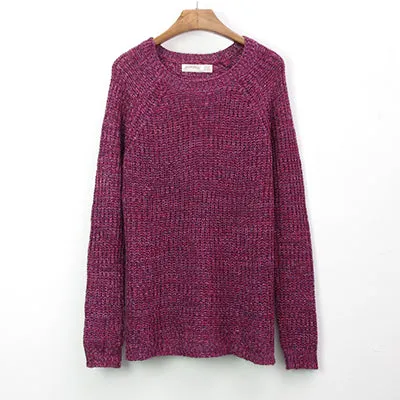 Spring Autumn Mixed Color Wool Plus Size Women's dress Comfort Knitted Pullover Sweater Fashion O-Neck Long Sleeve Jumper Top