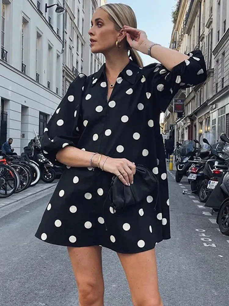 Street Neck Temperament Mini Casual Deep Loose V Dot Summer Dress