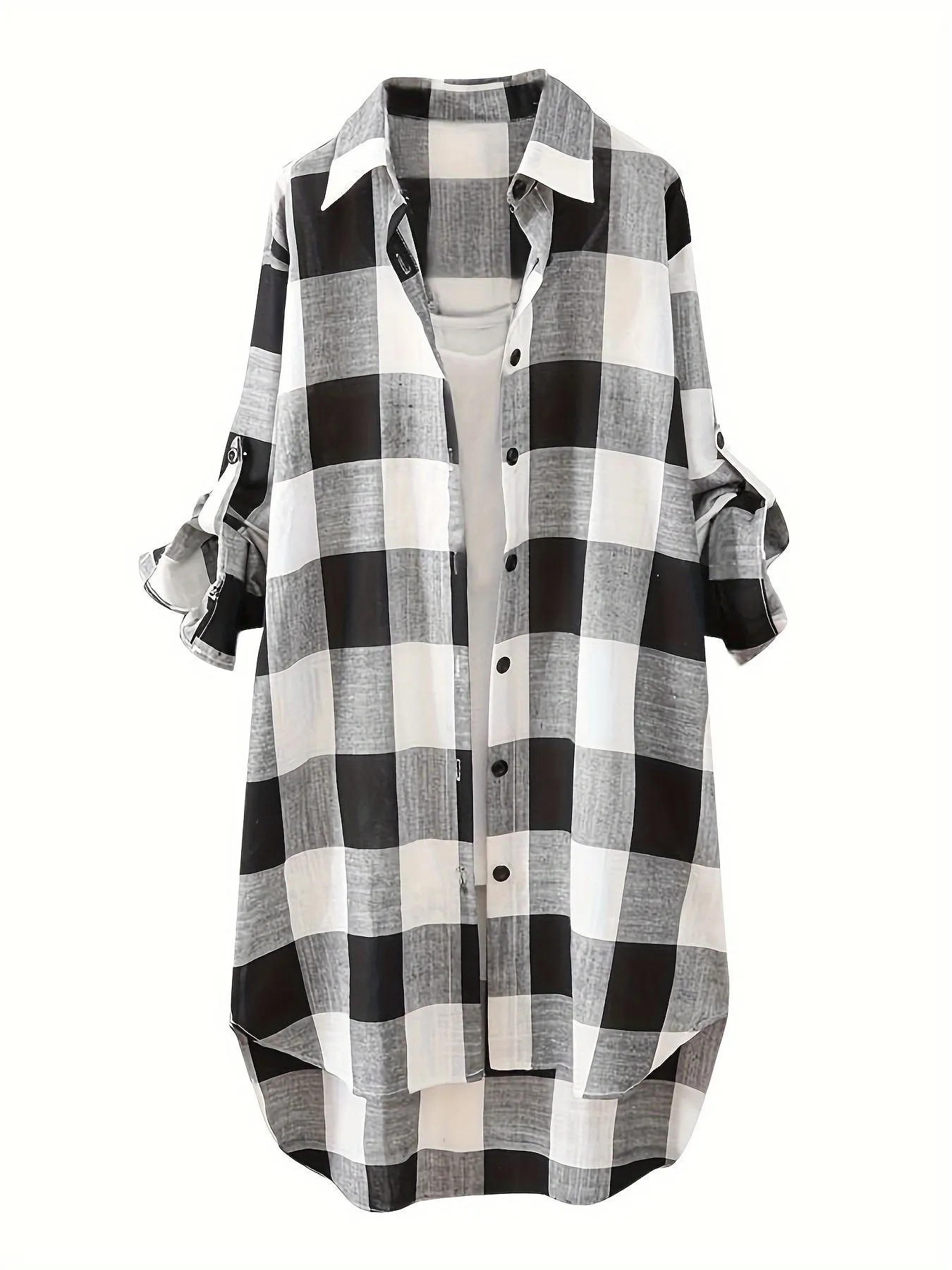 Stylish Plaid Plus Size Button Up Shirt for Women