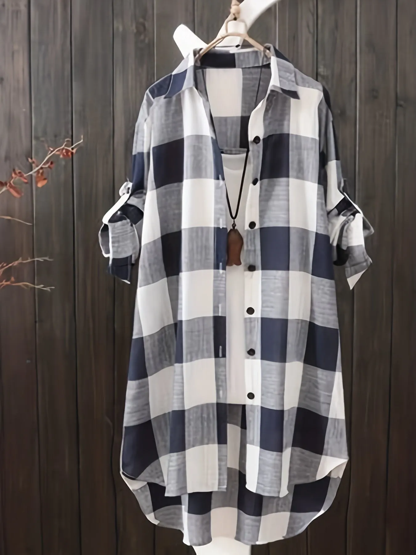 Stylish Plaid Plus Size Button Up Shirt for Women