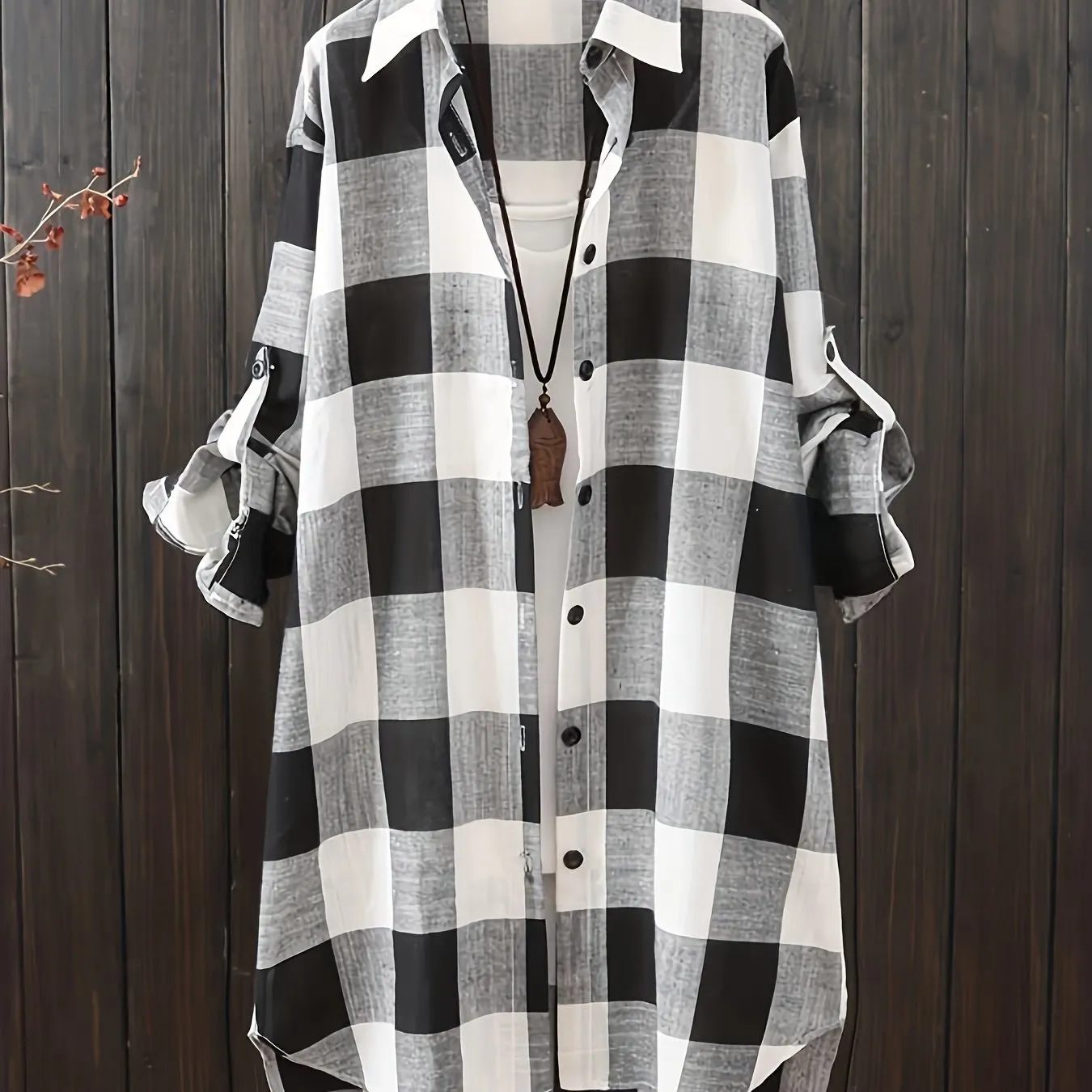 Stylish Plaid Plus Size Button Up Shirt for Women