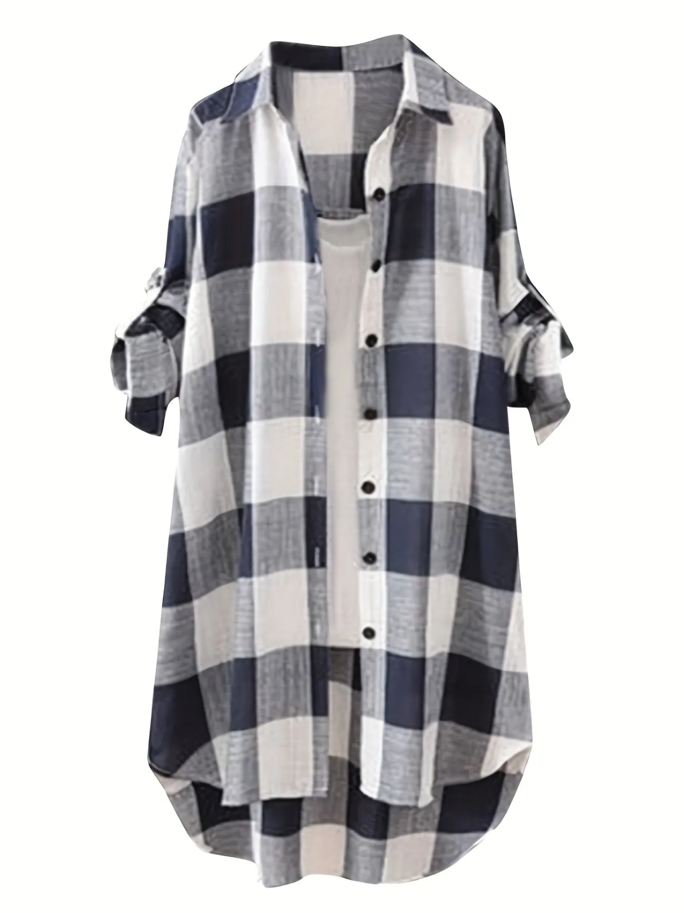 Stylish Plaid Plus Size Button Up Shirt for Women