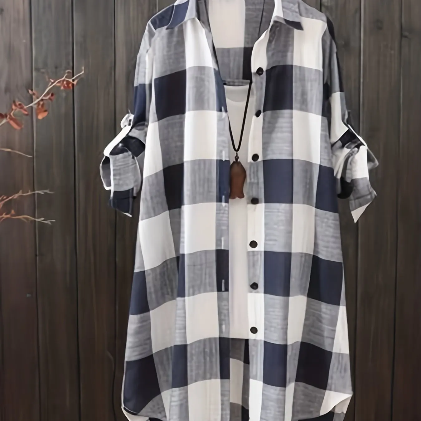 Stylish Plaid Plus Size Button Up Shirt for Women