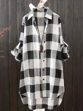 Stylish Plaid Plus Size Button Up Shirt for Women