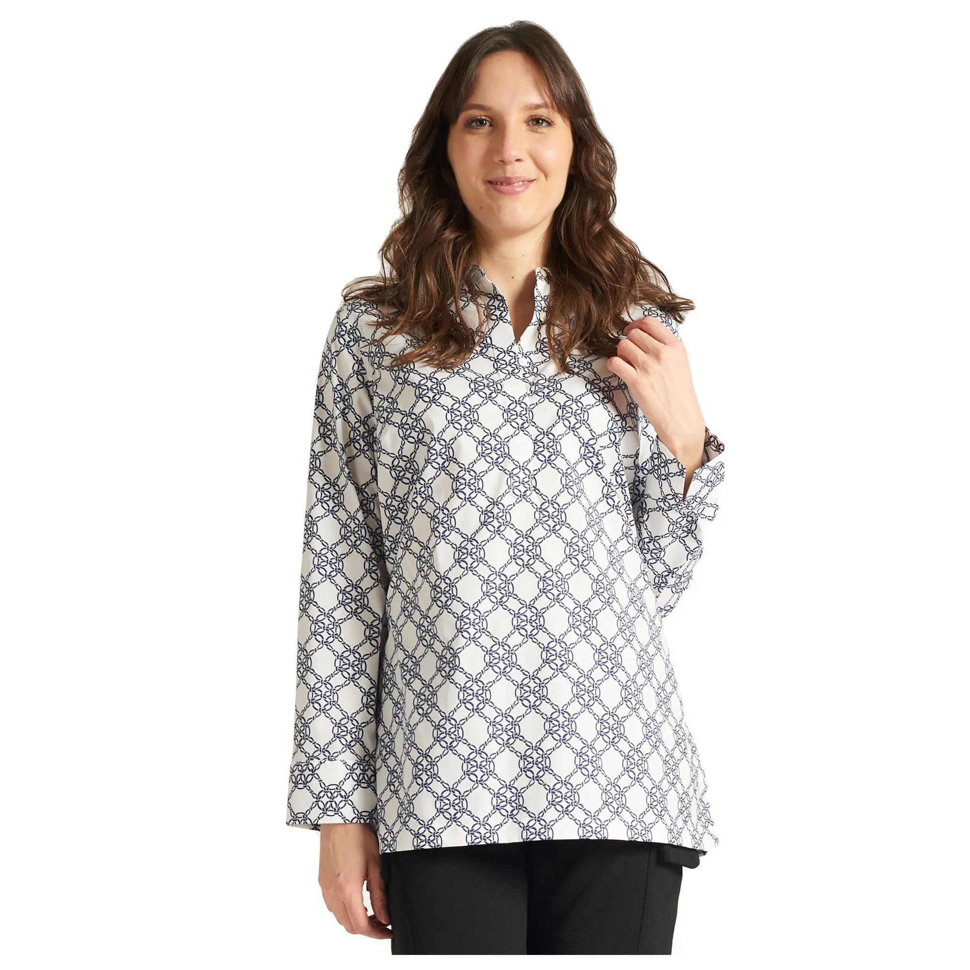 White & Blue Patterned Blouse