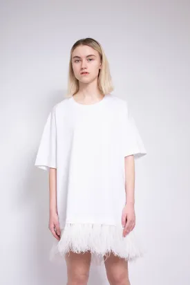 WHITE FEATHER HEM T-SHIRT DRESS