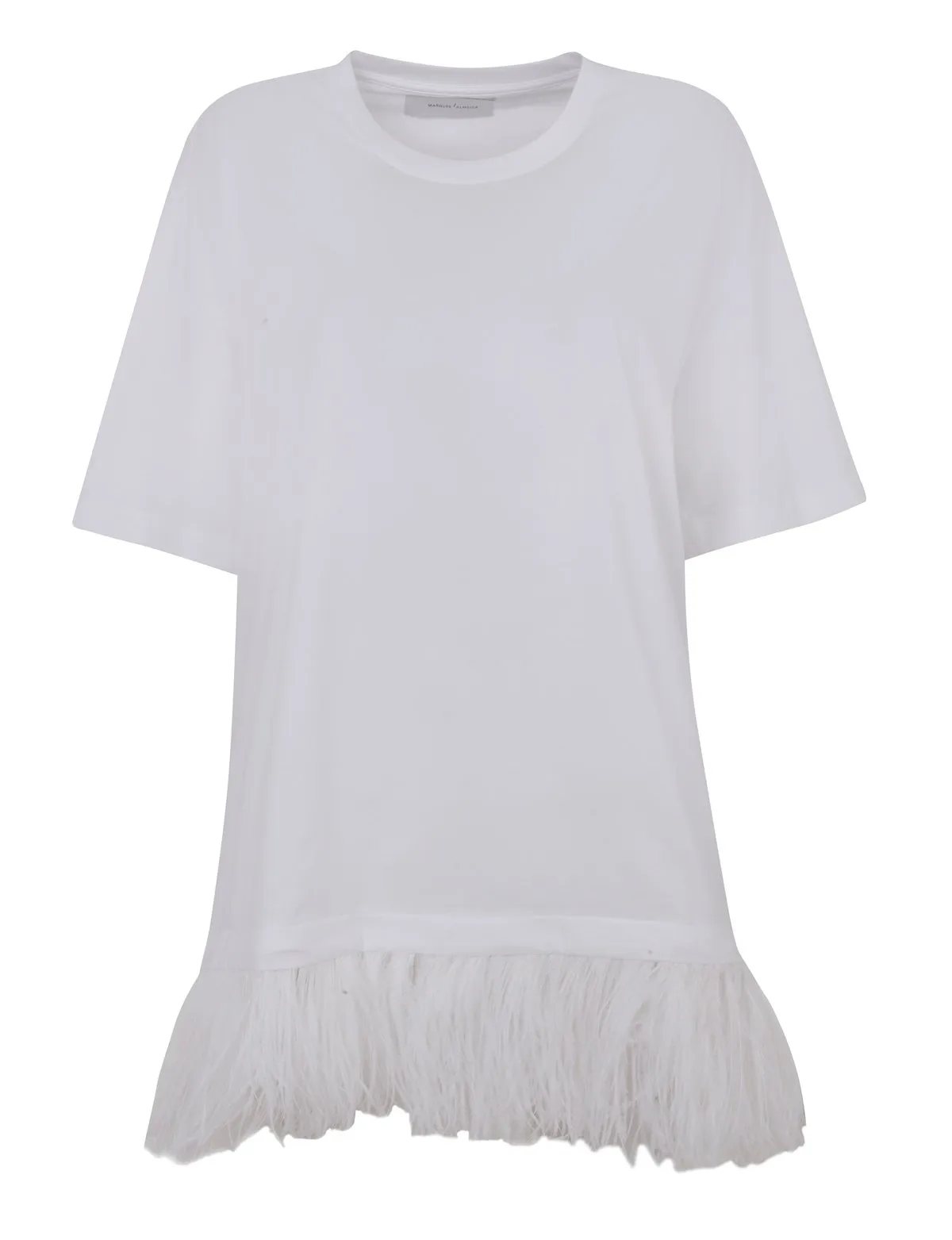 WHITE FEATHER HEM T-SHIRT DRESS