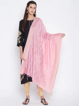 Women Baby Pink Self Design Cotton Dupatta