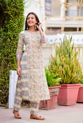 Women Beige & Grey Printed Kurta Set