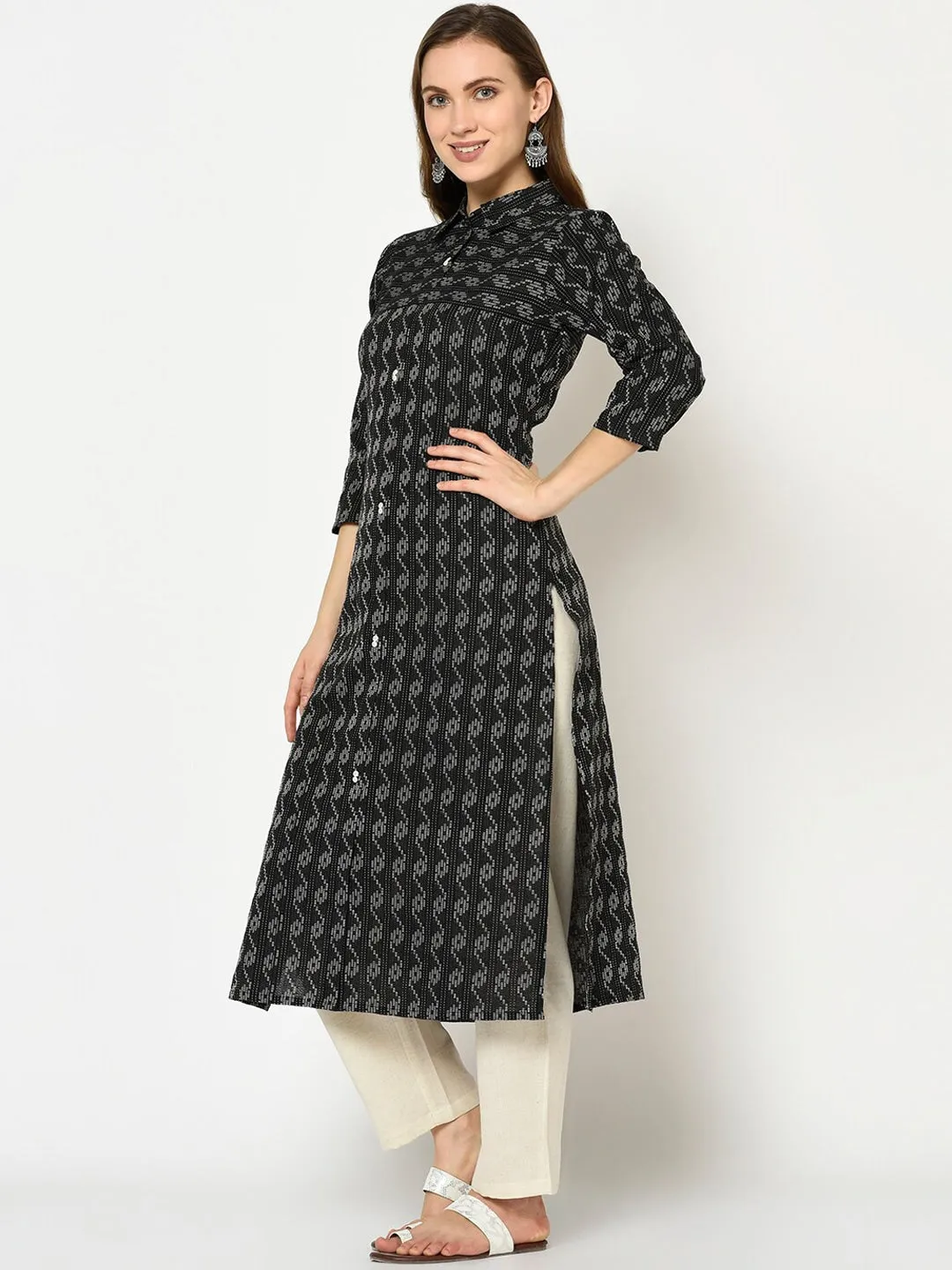 Women Black & Grey A-Line Kurta