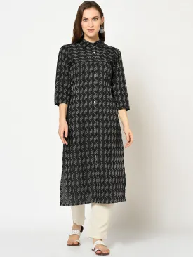 Women Black & Grey A-Line Kurta