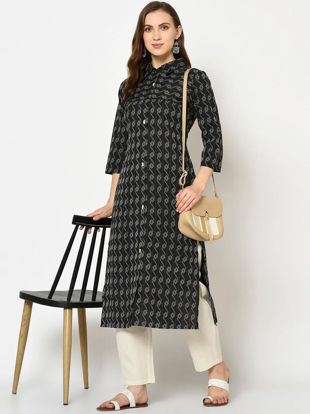 Women Black & Grey A-Line Kurta