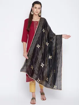 Women Black Printed Silk Dupatta