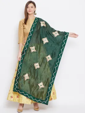 Women Bottle Green Gotta Work Silk Dupatta