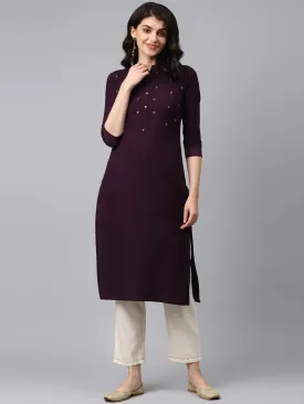 Women Burgundy & Cream Solid Kurta Set