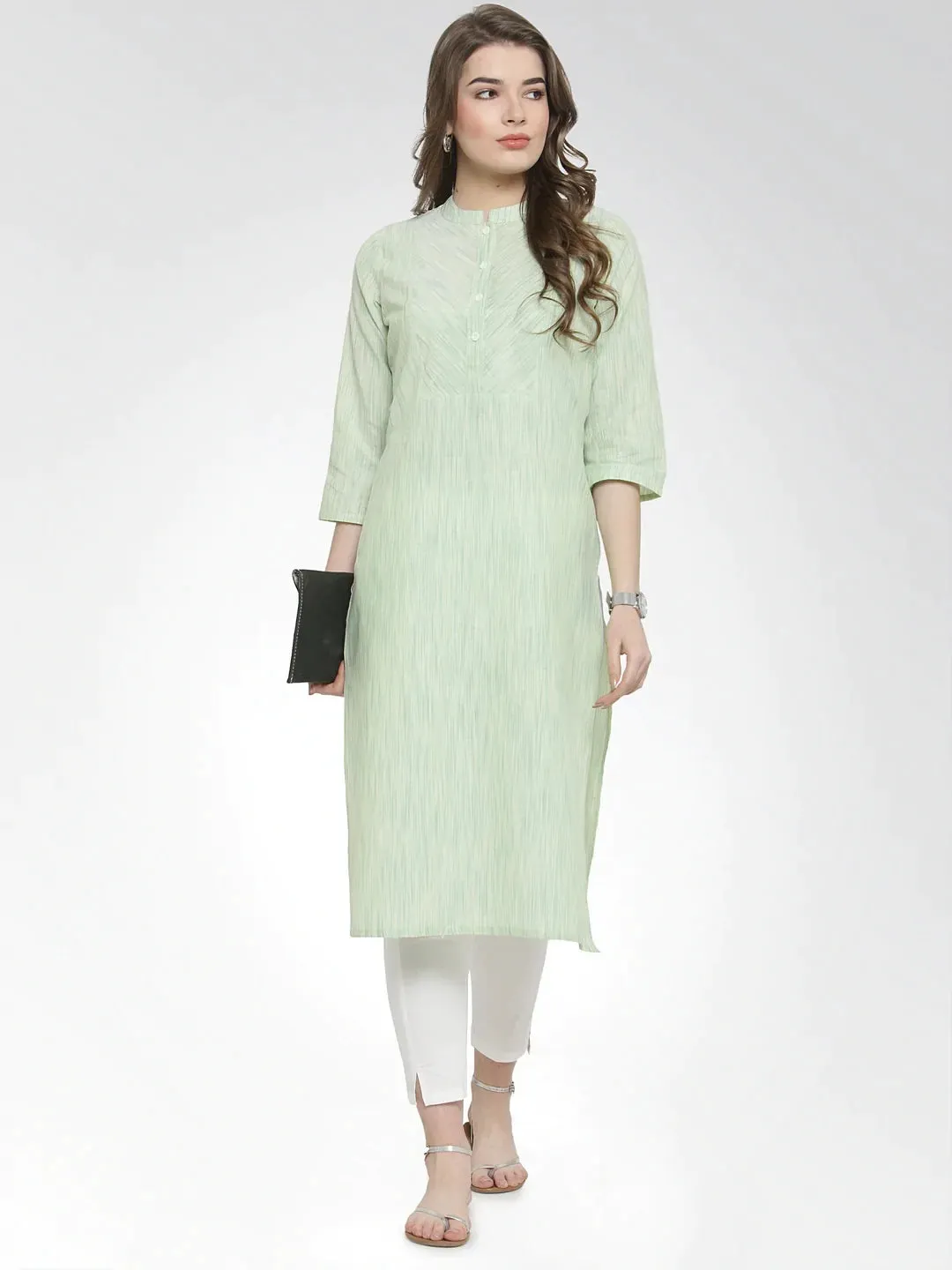 Women Green Self Design Straight Kurta