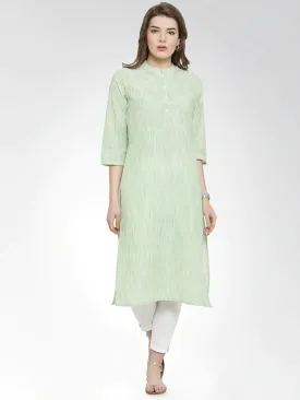 Women Green Self Design Straight Kurta