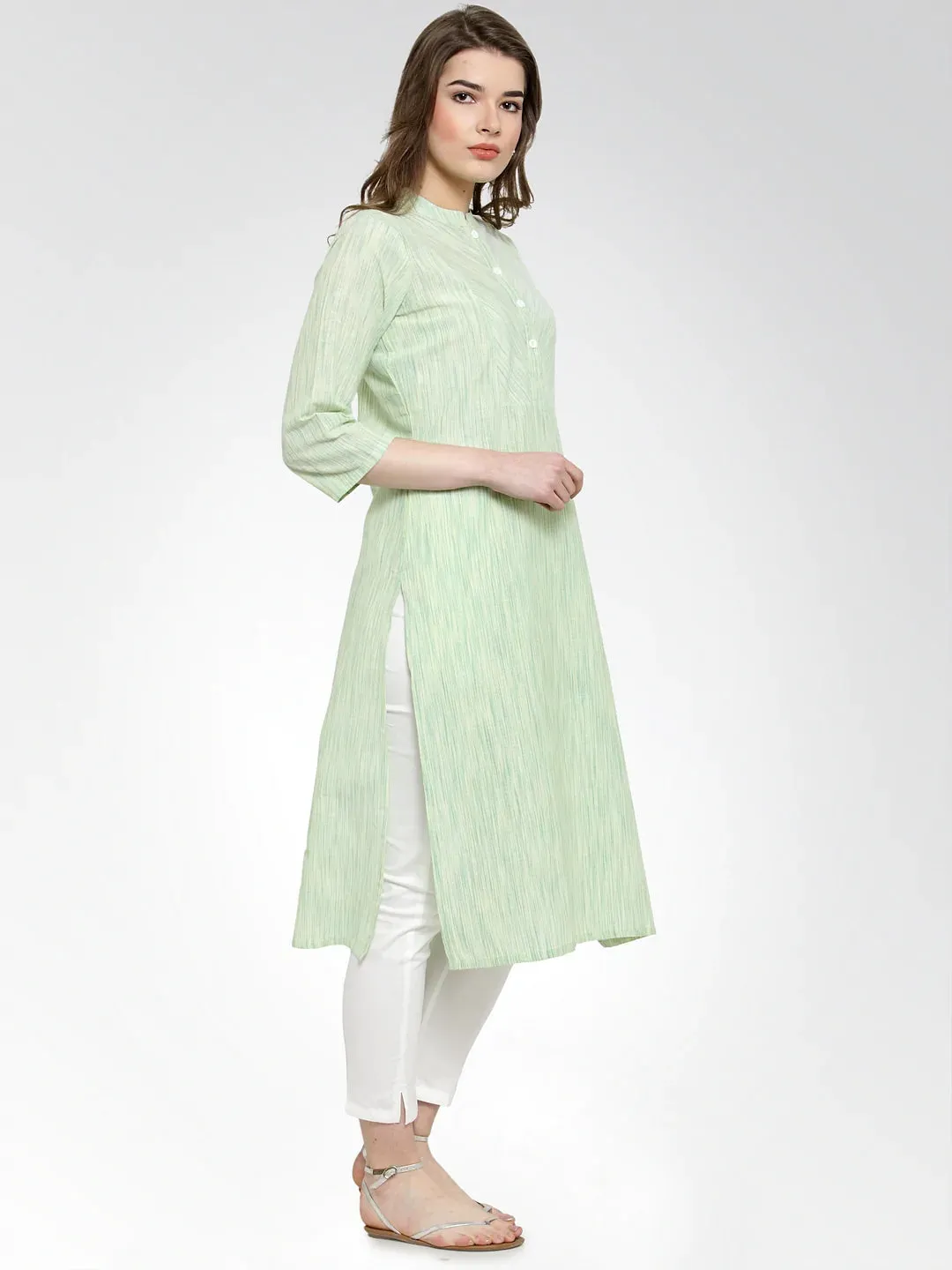 Women Green Self Design Straight Kurta