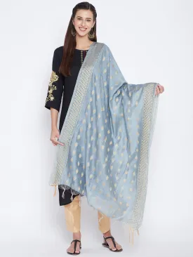 Women Grey Self Design Cotton Dupatta