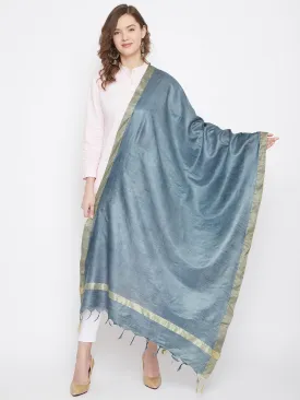 Women Grey Solid Cotton Tussar Dupatta