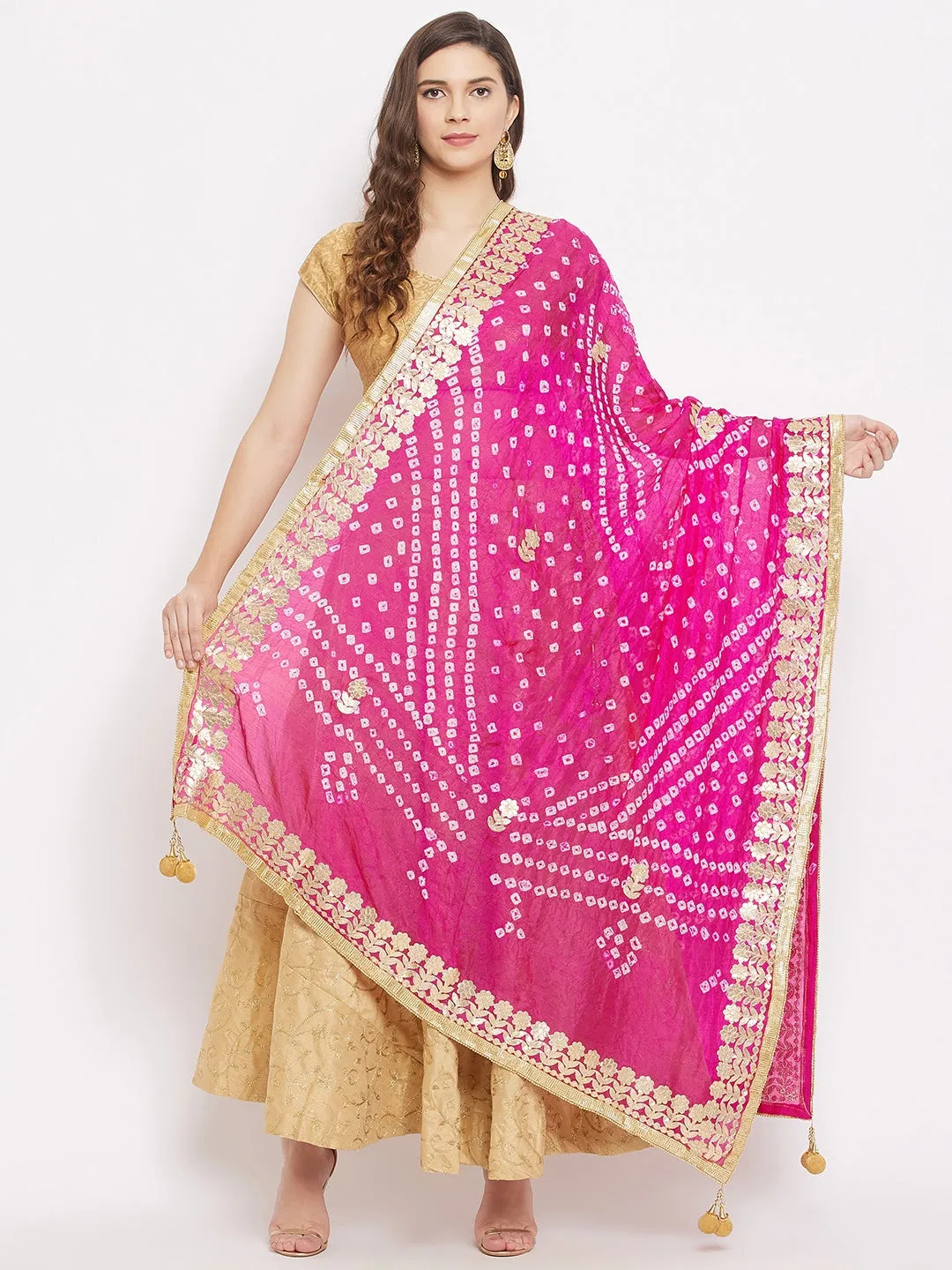 Women Magenta Bandhani Tie & Dye Dupatta