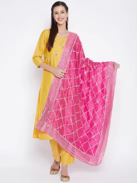 Women Magenta Gotta Patti Silk Dupatta