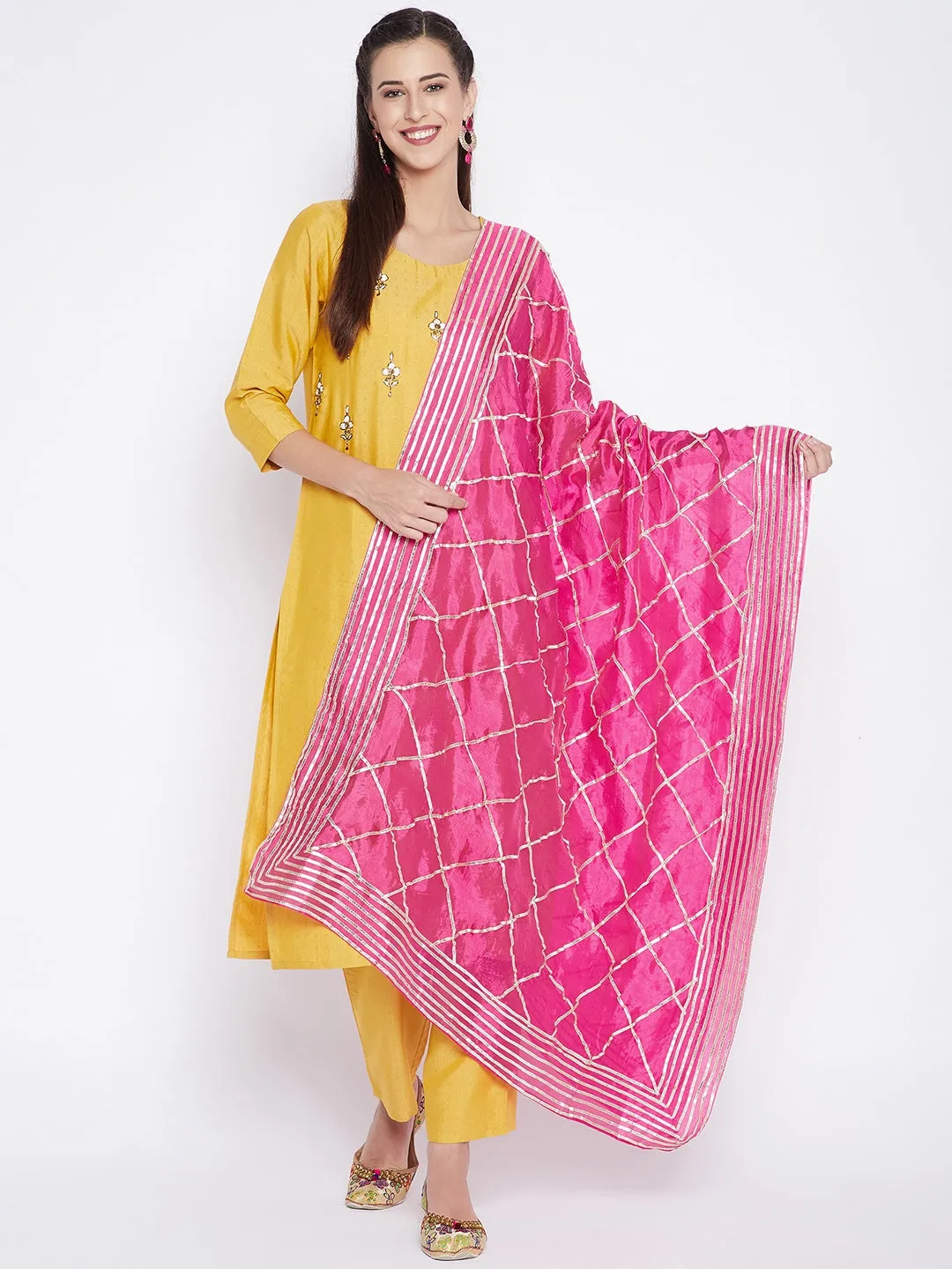 Women Magenta Gotta Patti Silk Dupatta