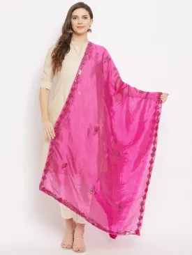 Women Magenta Mirror Work Silk Dupatta