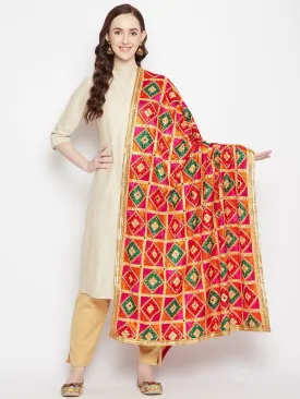 Women Multicoloured Phulkari Embroidery Dupatta