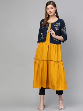 Women Mustard Solid Kurta