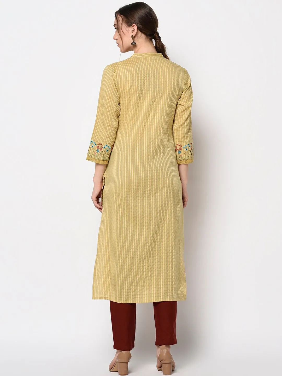 Women Mustard Straight Kurta