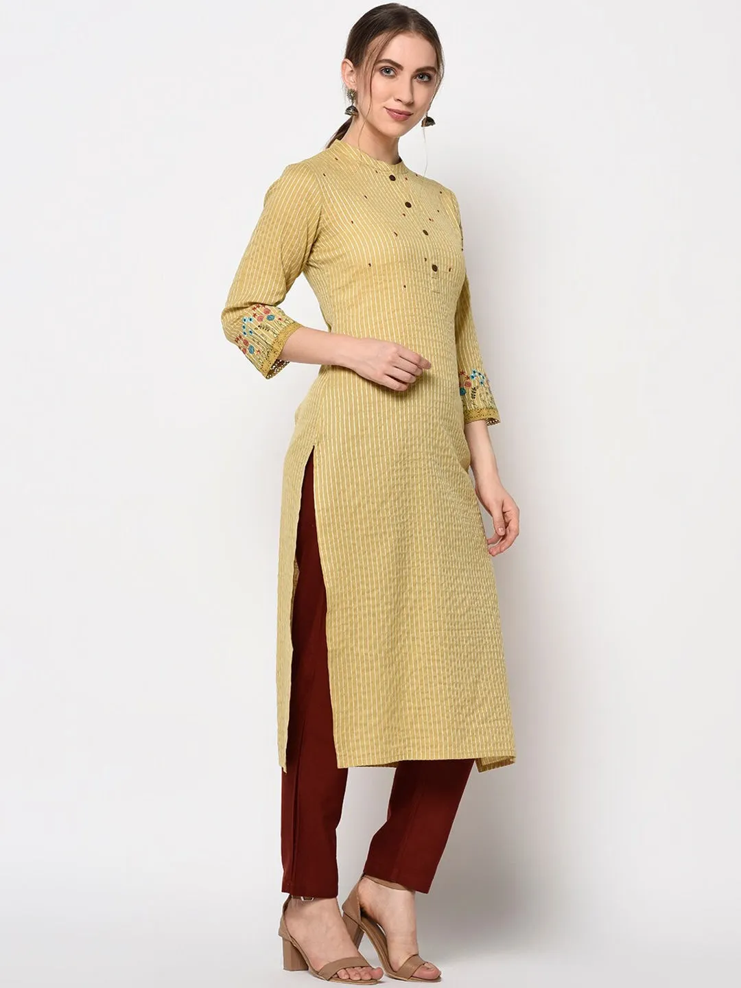 Women Mustard Straight Kurta