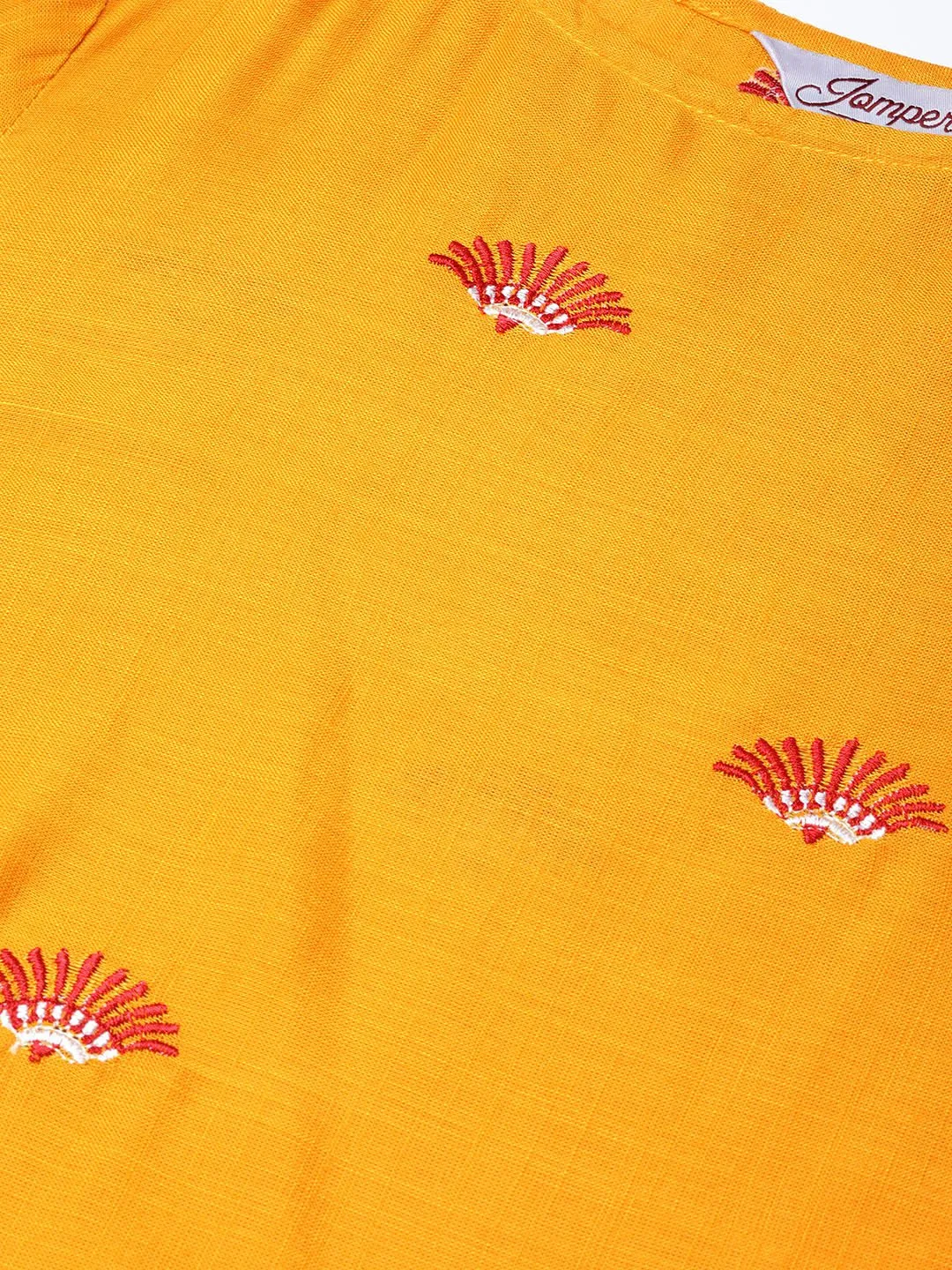 Women Mustard Yoke Design Straight Kurta